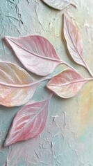 textured abstract painting with pastel leaves on