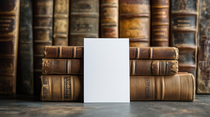 Vintage Leather Books Background With Blank Card Hero Image