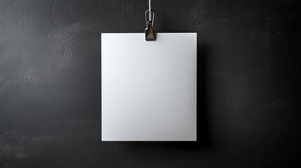 Poster - Minimalist Poster Hanging By Clip On Black Wall Textured Surface Design Resource