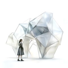 Canvas Print - Woman in a Modern Geometric Structure.