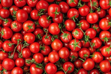 A bunch of red tomatoes are shown in a close up