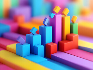 Poster - Colorful 3D bar graph on a vibrant background representing data analytics and progress.