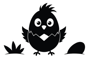 Wall Mural - A cute cartoon coloring page Chick hatching from an egg with a surprised face. white background A.eps