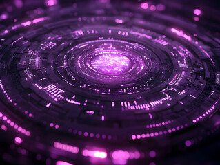 Poster - Futuristic digital abstract background featuring vibrant purple circular patterns and glowing lights.