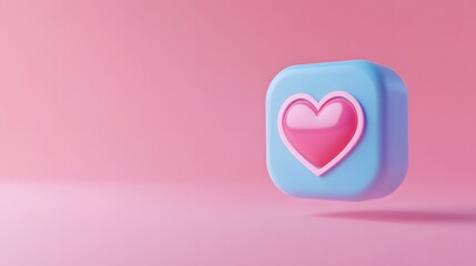 Like notification icon, Social media notification icon with heart symbol on pink background. 3d illustration. 