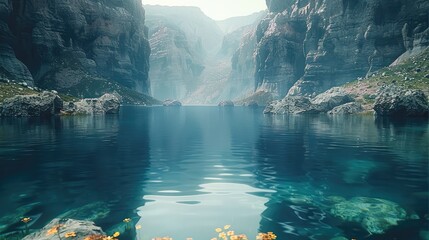 Poster - Beautiful lake at the end of a canyon.