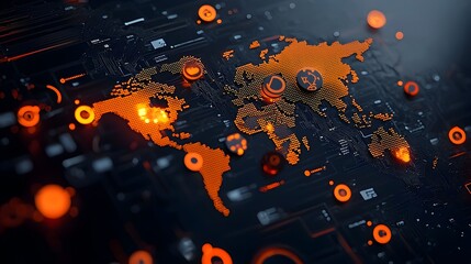 Aufkleber - Glowing Binary World Map Representing Global Digital Connectivity and Social Media Interactions Across the World in a Futuristic Cyberpunk Inspired Visualization