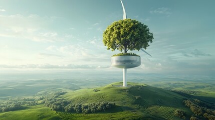 Aufkleber - Harmonizing Wind and Nature A Wind Turbine Blending Organic Tree Branches Symbolizing the Symbiotic Relationship between Renewable Energy and the Environment