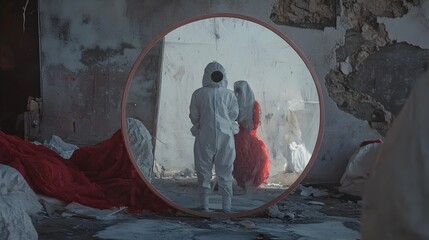 Aufkleber - Haunting Mirror Costume Blending Reality and Illusion for Spooky Halloween Masquerade   A Mysterious and Supernatural Transformation Revealing a Sinister Creature Lurking Within