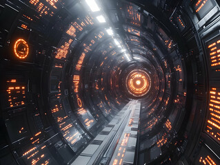 Poster - Futuristic tunnel with glowing patterns and lights, creating an immersive sci-fi experience.