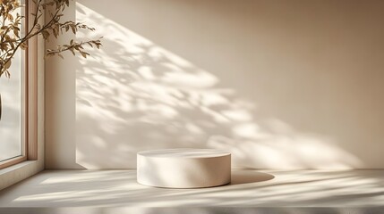 Fototapete - Warm pastel toned 3D studio room with a light and airy interior featuring an empty floor and wall a minimalist product podium