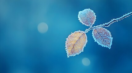 Poster - Mesmerizing close up of frost covered leaves glistening in the early morning light on a cold winter day