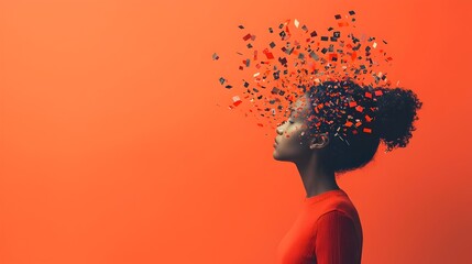 Aufkleber - Silhouetted head shape with rays of light or ideas bursting outward symbolizing creative imagination inspired thoughts and enlightened mental processes  Represents the power of the mind knowledge