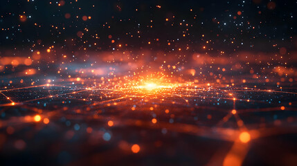 Poster - Abstract digital background with glowing particles and light trails, creating a mesmerizing visual effect.