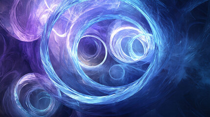 Wall Mural - Abstract swirling blue and purple fractal pattern with glowing circles.