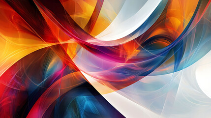 Poster - Abstract background with flowing, colorful lines in shades of red, orange, blue, and white.