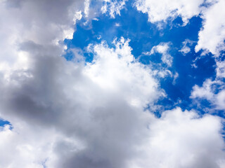 Wall Mural - Blue sky background with tiny clouds. White fluffy clouds in the blue sky.