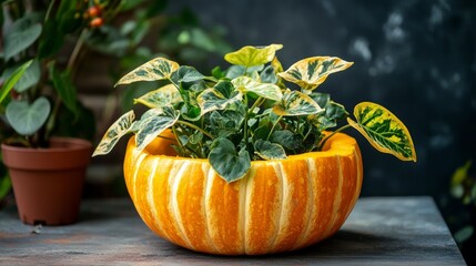 Wall Mural - Decorating pumpkins with plants for a fall home with movie vibes