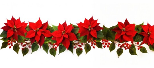 Poster - Red poinsettia flowers border plant christmas pattern.