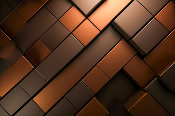 Poster - Copper and bronze geometric blocks create a metallic, structured pattern with depth, reflecting light in a contemporary design.