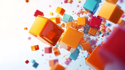 Flying cubes on a white background. 3d render. 