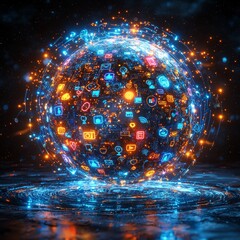 Poster - 3D Globe of Social Media Icons Illustration