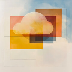 Poster - A visually striking composition featuring a cloud juxtaposed with colorful geometric shapes, representing creativity and abstraction.