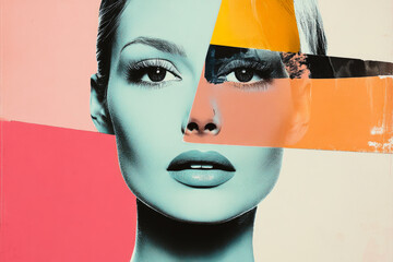 Poster - A woman's face is artistically combined with geometric shapes creating a unique and modern abstract visual effect.