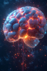 A digital brain composed of code segments on a pastel gradient,