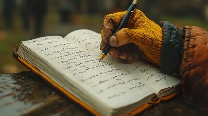 Poster - Hand Writing in a Vintage Journal Outdoors