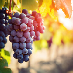 Wall Mural - close up photo of grapes in a vineyard.