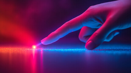 Fototapete - A laser pointer and a presenterâ€™s hand ready to begin a lecture, isolated on a pastel background,