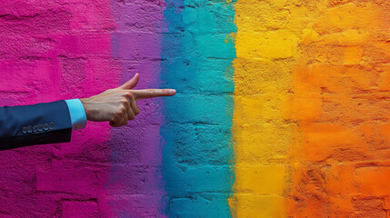 Poster - A laser pointer and a presenterâ€™s hand ready to begin a lecture, isolated on a pastel background,