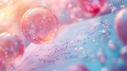 Poster - A scientistâ€™s notepad with handwritten equations, floating on a light pastel surface,
