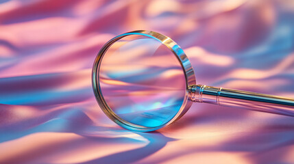 Poster - A magnifying glass hovering over scientific notes, isolated on a pastel background,