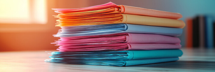 Poster - A stack of graded papers and a teacherâ€™s stamp, floating on a light pastel background,