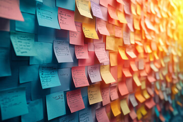 Poster - A goal-setting board with sticky notes and motivational quotes, floating on a pastel backdrop,