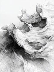Poster - Abstract Minimalist Flowing Waves Drawing in Monochrome