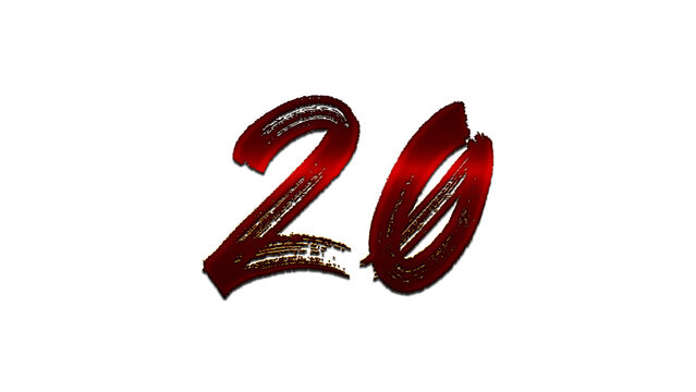 3D blood red number design of 20 on white background.