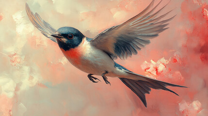 Leinwandbilder - A graceful swallow diving through the air, isolated on a pastel surface,