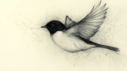 Poster - Minimalist Line Drawing of Bird in Flight