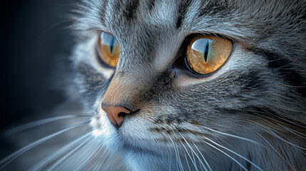 Aufkleber - A detailed portrait of a fluffy cat, with whiskers and expressive eyes,