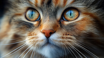 Aufkleber - A detailed portrait of a fluffy cat, with whiskers and expressive eyes,