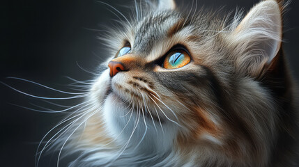 Aufkleber - A detailed portrait of a fluffy cat, with whiskers and expressive eyes,