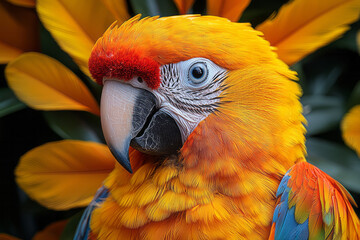 Aufkleber - A close-up of a parrot, with vibrant feathers and a curious expression,