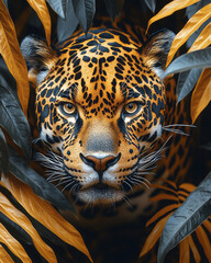 Poster - A sleek jaguar prowling through the dense rainforests of the Amazon, its golden fur gleaming in the dappled light,