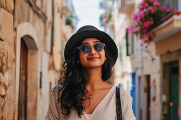 Wall Mural - Indian american woman sunglasses portrait holiday.