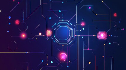 Poster - Abstract background with glowing lines and dots on dark background.