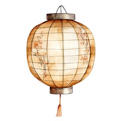 Canvas Print - Watercolor Illustration of a Traditional Chinese Lantern with Floral Design.