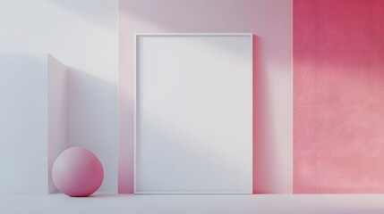 3d rendering white pink scene blank frame user interface abstract geometric shape. 